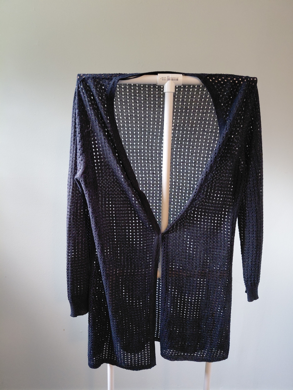 Open-Weave Navy Longline Women's Cardigan